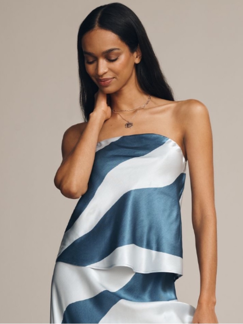 ANTHROPOLOGIE Silky Waves Strapless Woven Blouse Blue Size 2X NEW